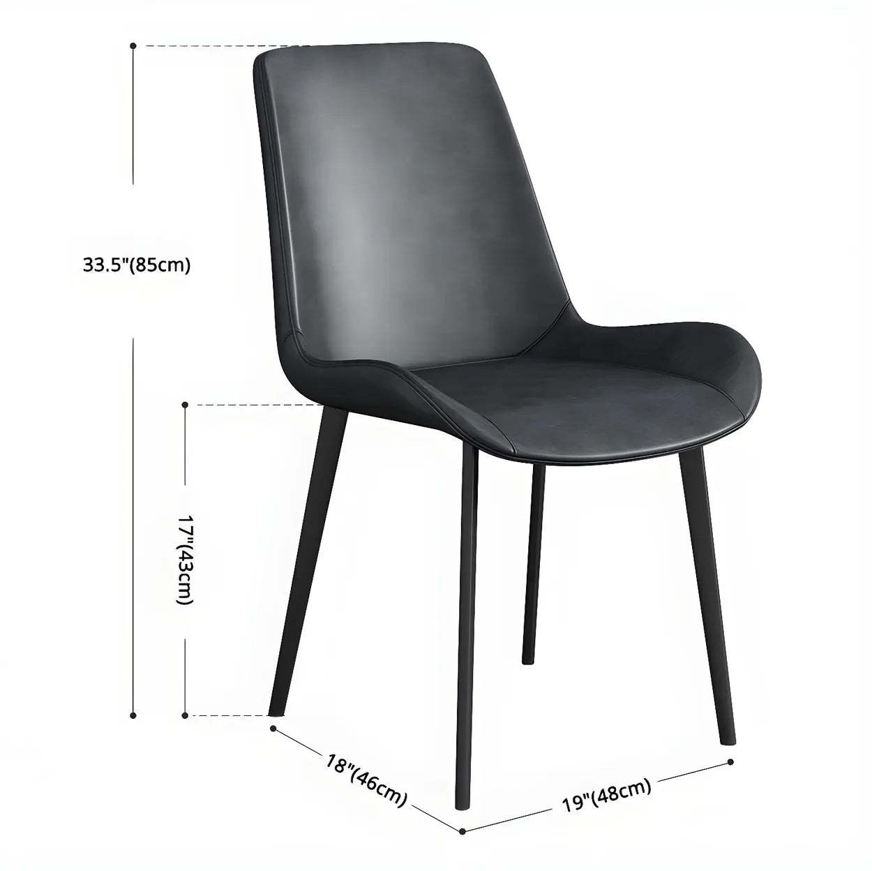 Low Back Leather Side Chair with Metal Legs — Green / 2 Piece Set / Black