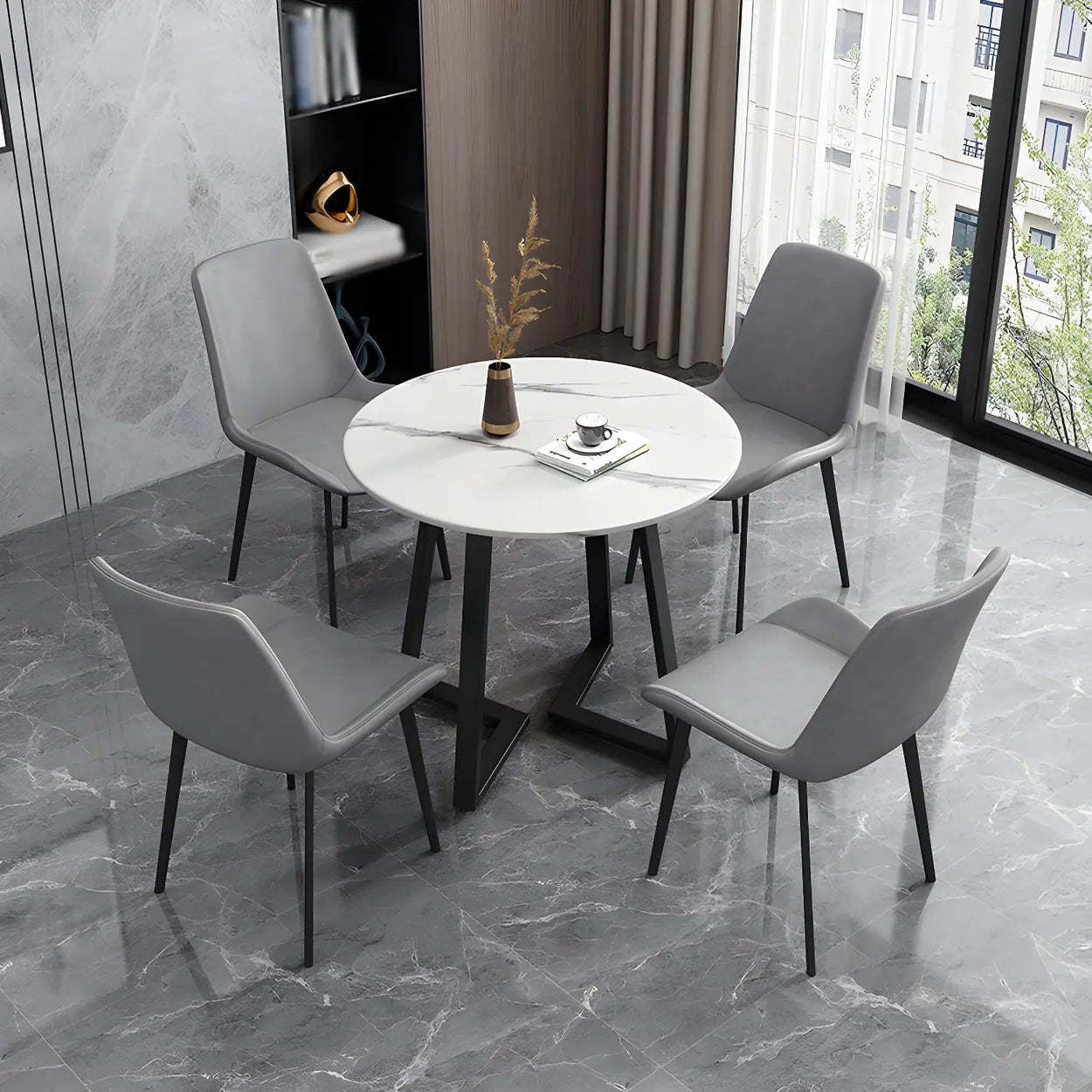 Low Back Leather Side Chair with Metal Legs — Green / 6 Piece Set / Black