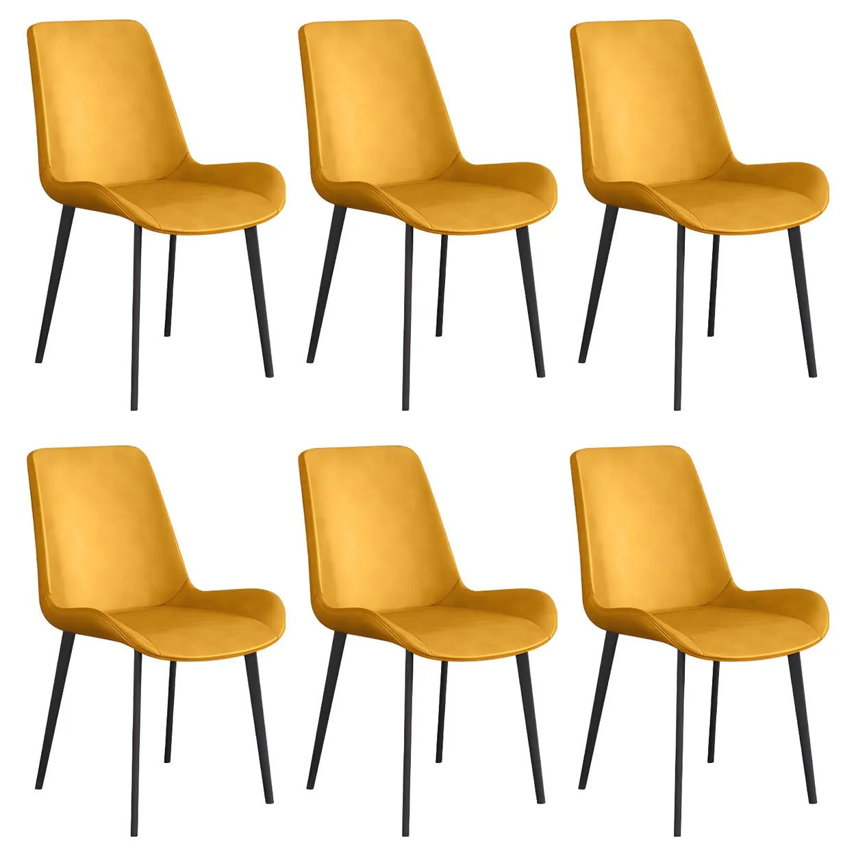 Low Back Leather Side Chair with Metal Legs — Green / 6 Piece Set / Brass/ Gold
