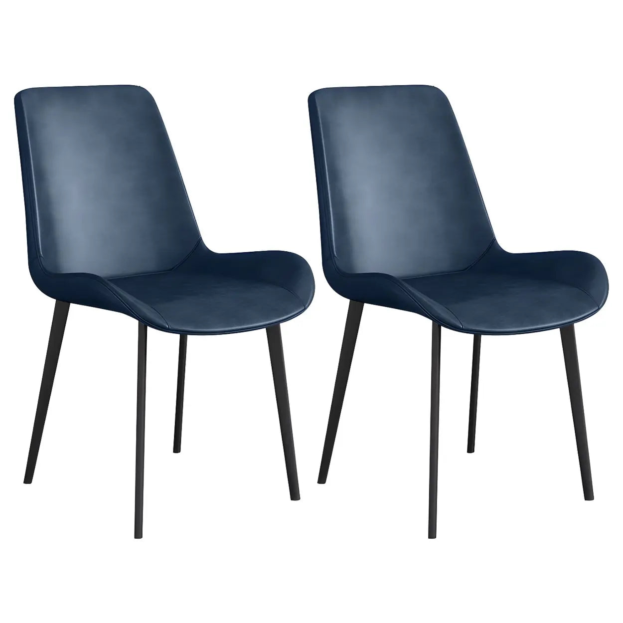 Low Back Leather Side Chair with Metal Legs — Blackish Green / 2 Piece Set / Black