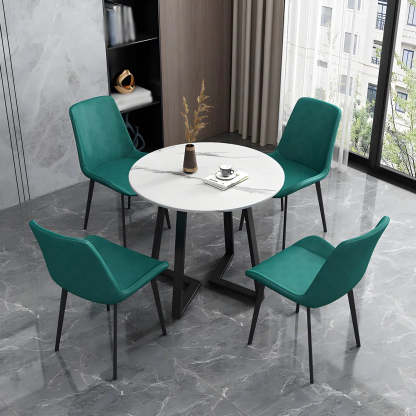 Low Back Leather Side Chair with Metal Legs — Blackish Green / 2 Piece Set / Brass/ Gold