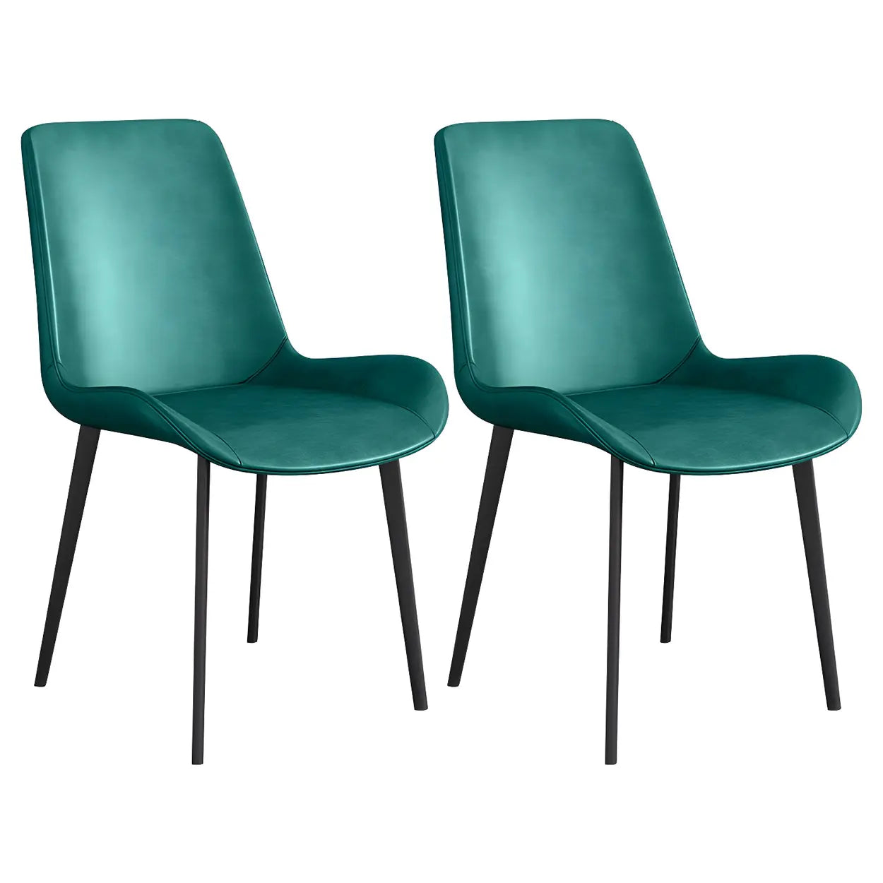 Low Back Leather Side Chair with Metal Legs — Blackish Green / 6 Piece Set / Brass/ Gold