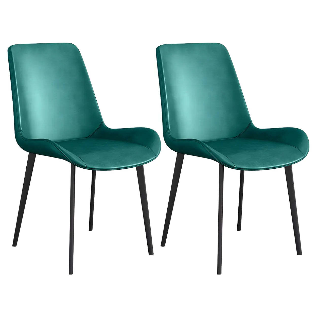 Low Back Leather Side Chair with Metal Legs — Blackish Green / 6 Piece Set / Brass/ Gold
