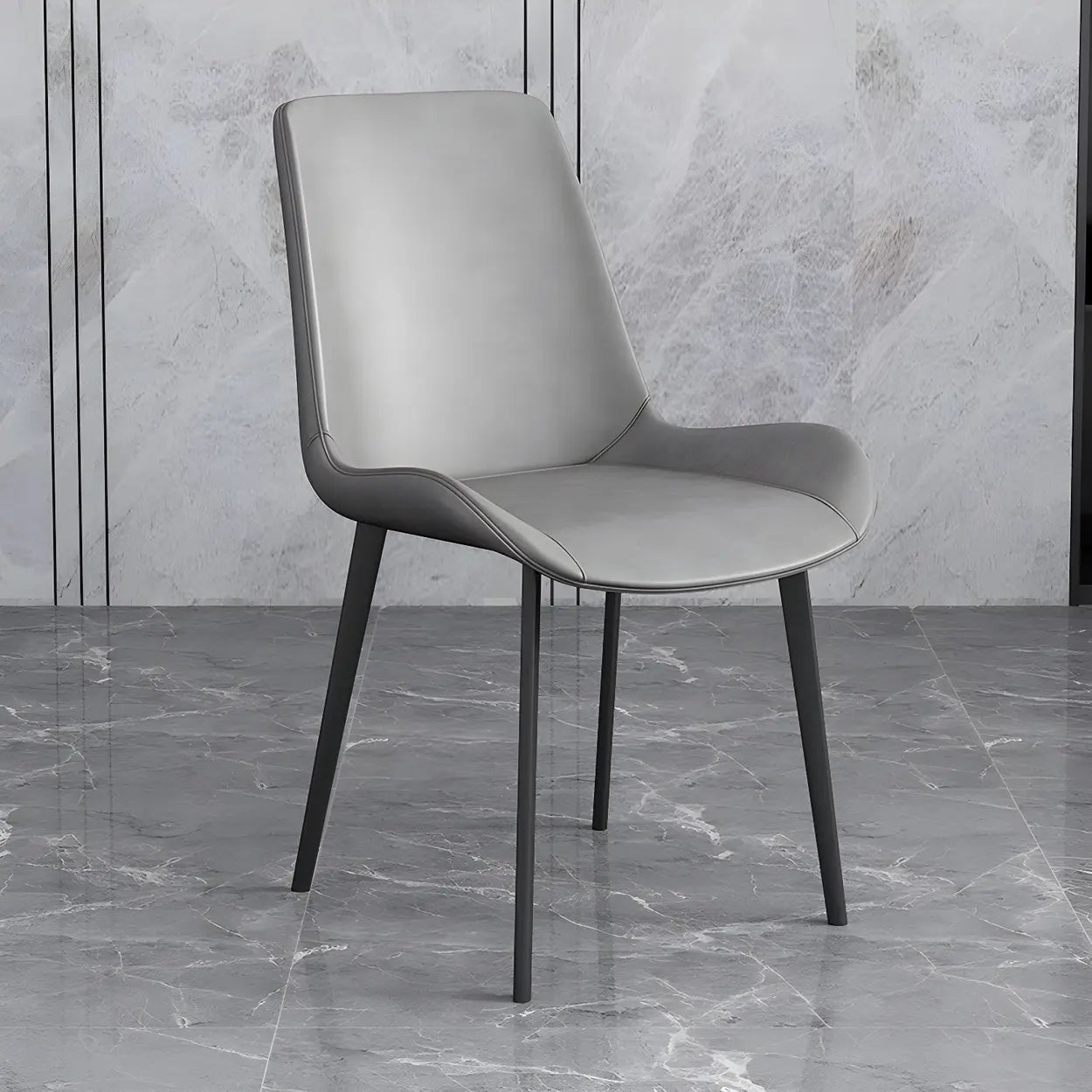 Low Back Leather Side Chair with Metal Legs — Apricot / 6 Piece Set / Black