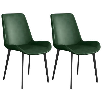 Low Back Leather Side Chair with Metal Legs — Grey / 2 Piece Set / Brass/ Gold