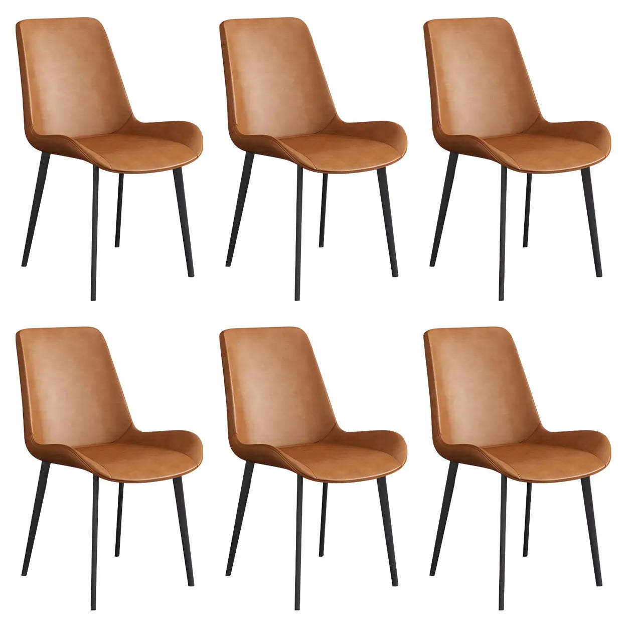 Low Back Leather Side Chair with Metal Legs — Dark Brown / 2 Piece Set / Black