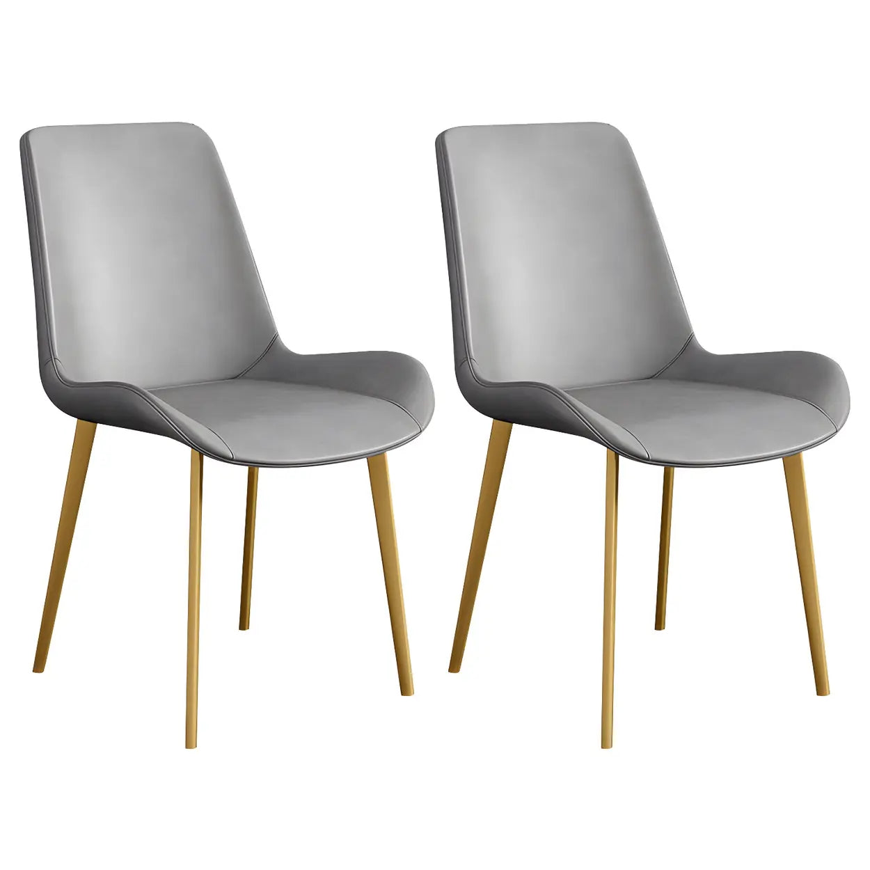Low Back Leather Side Chair with Metal Legs — Dark Brown / 2 Piece Set / Brass/ Gold