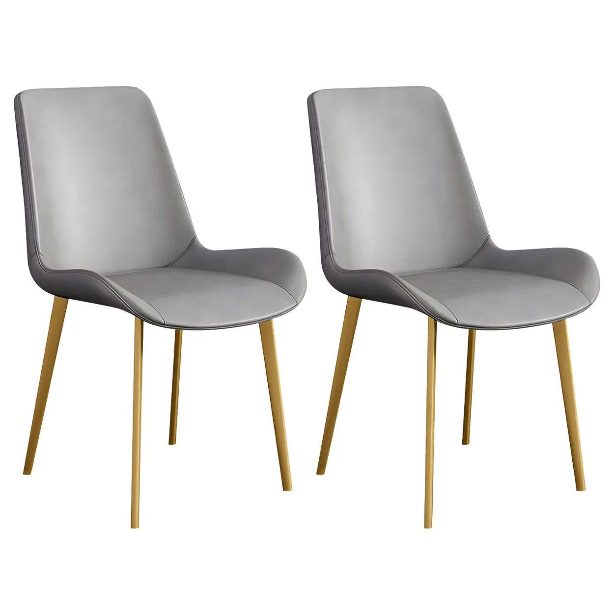 Low Back Leather Side Chair with Metal Legs — Dark Brown / 2 Piece Set / Brass/ Gold