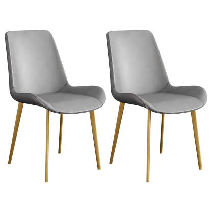 Low Back Leather Side Chair with Metal Legs — Dark Brown / 2 Piece Set / Brass/ Gold