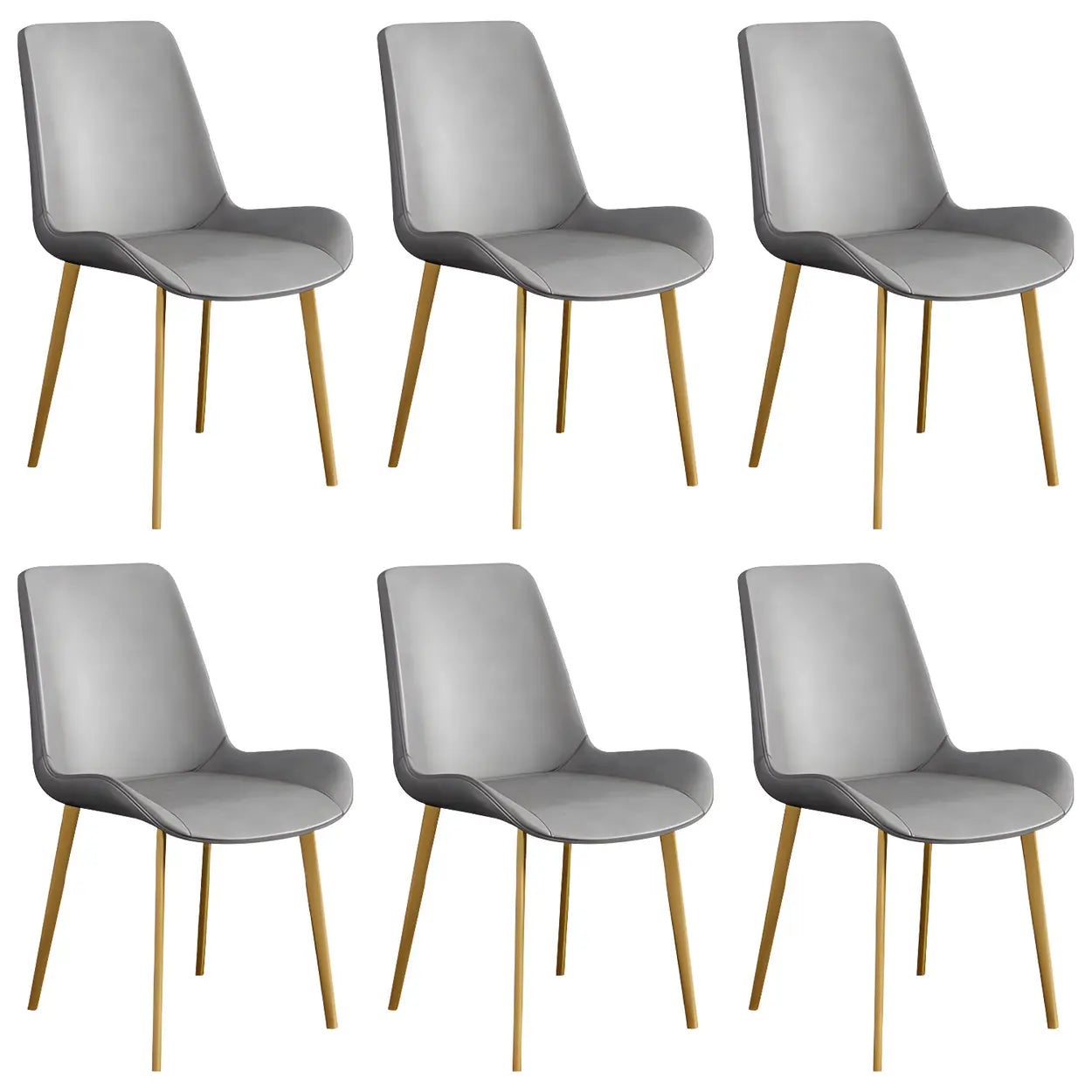 Low Back Leather Side Chair with Metal Legs — Dark Brown / 6 Piece Set / Black