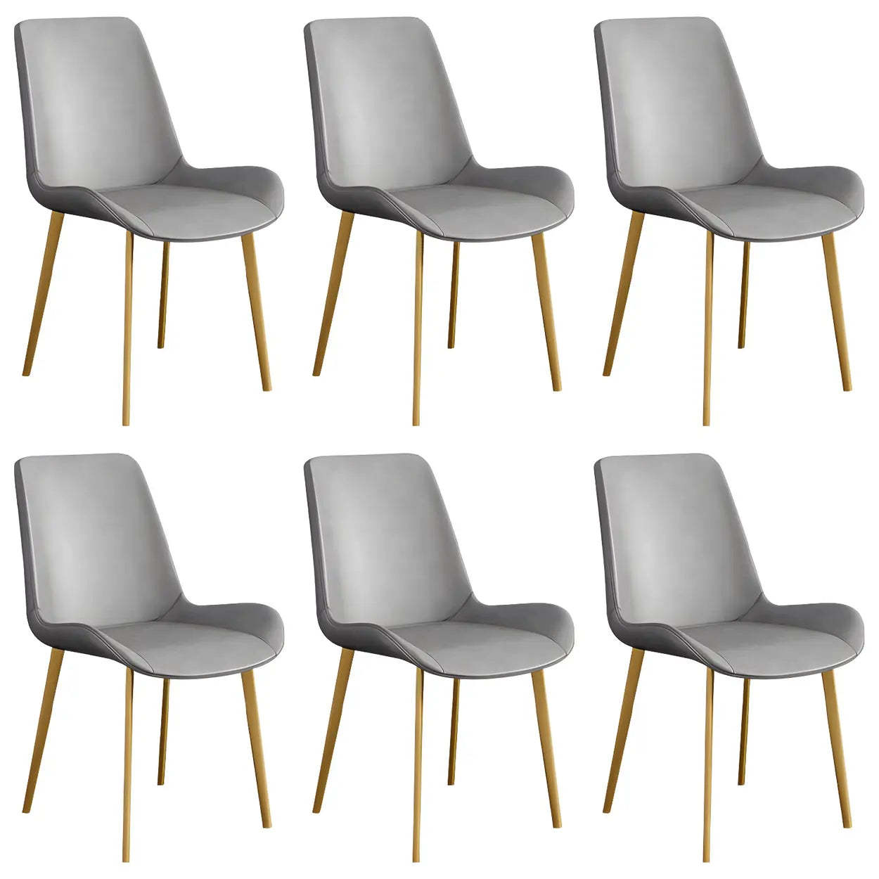 Low Back Leather Side Chair with Metal Legs — Dark Brown / 6 Piece Set / Black