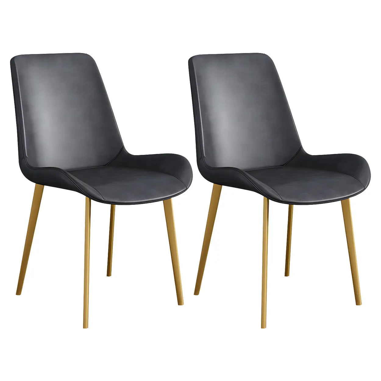 Low Back Leather Side Chair with Metal Legs — Dark Brown / 6 Piece Set / Brass/ Gold