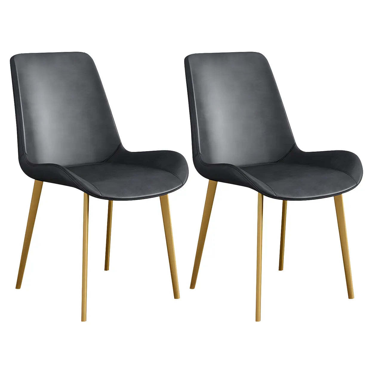 Low Back Leather Side Chair with Metal Legs — Dark Brown / 6 Piece Set / Brass/ Gold
