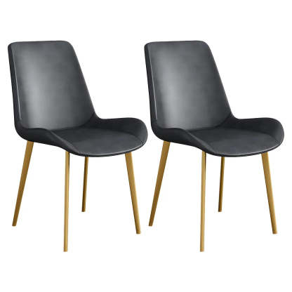 Low Back Leather Side Chair with Metal Legs — Dark Brown / 6 Piece Set / Brass/ Gold