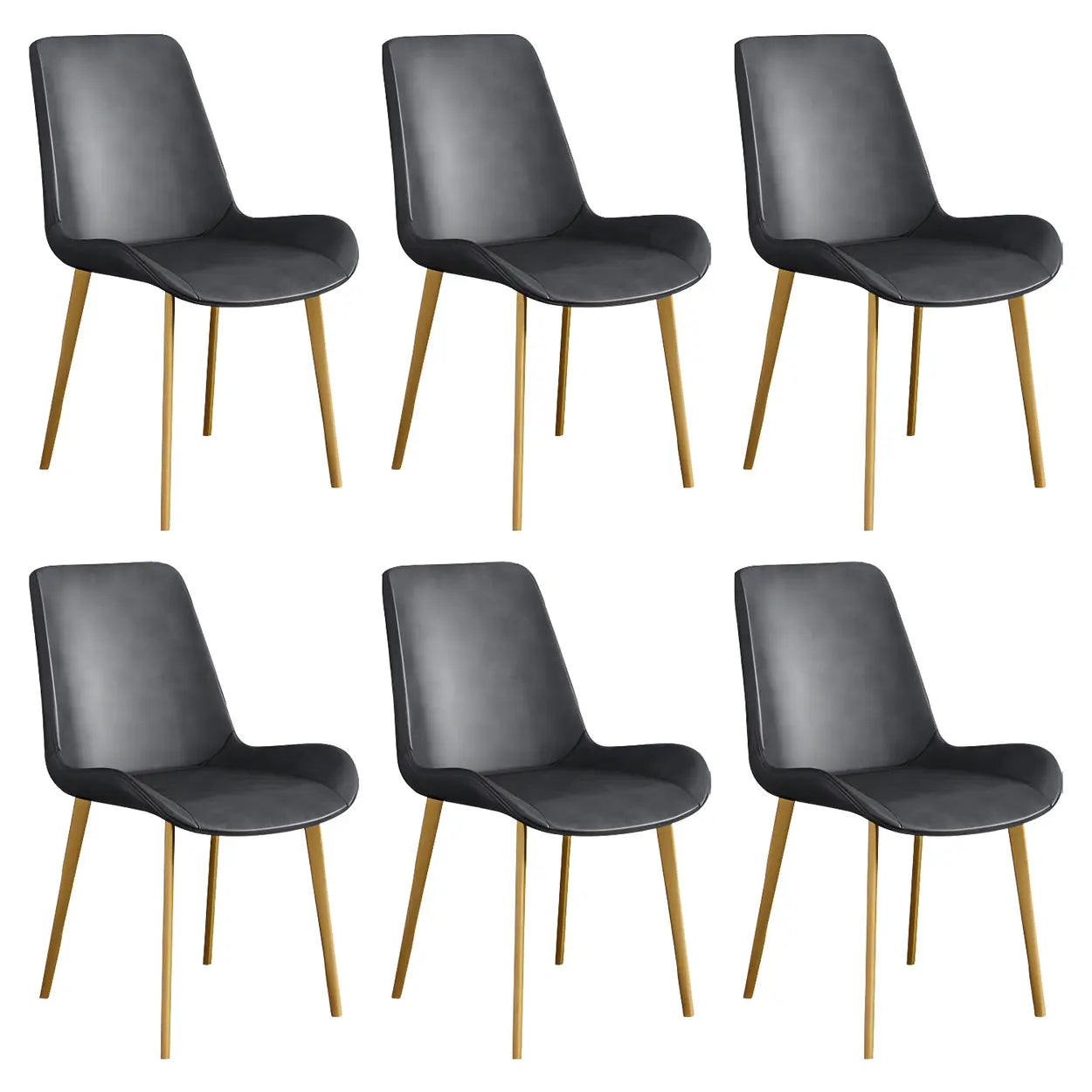 Low Back Leather Side Chair with Metal Legs — Dark Gray / 2 Piece Set / Black