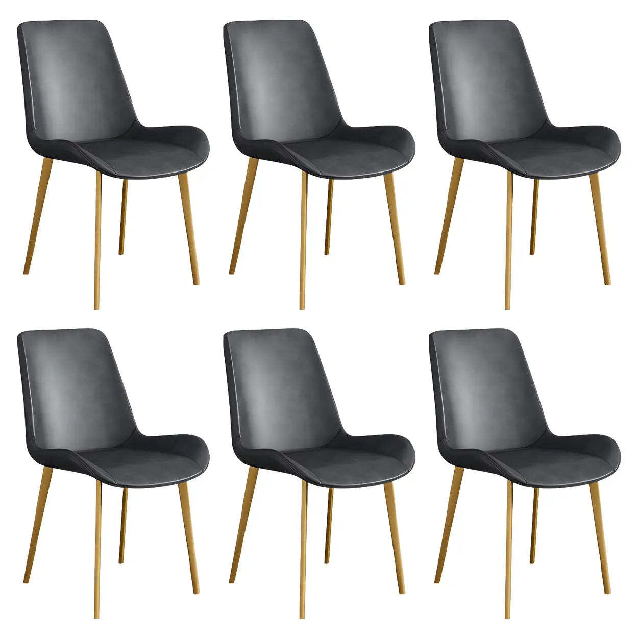 Low Back Leather Side Chair with Metal Legs — Dark Gray / 2 Piece Set / Black