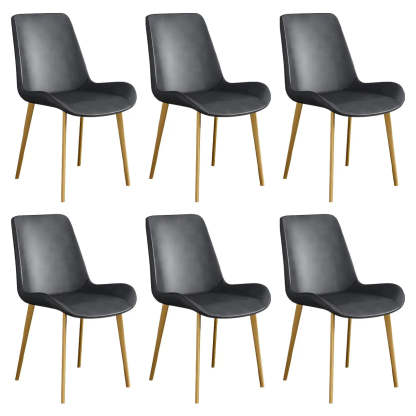 Low Back Leather Side Chair with Metal Legs — Dark Gray / 2 Piece Set / Black