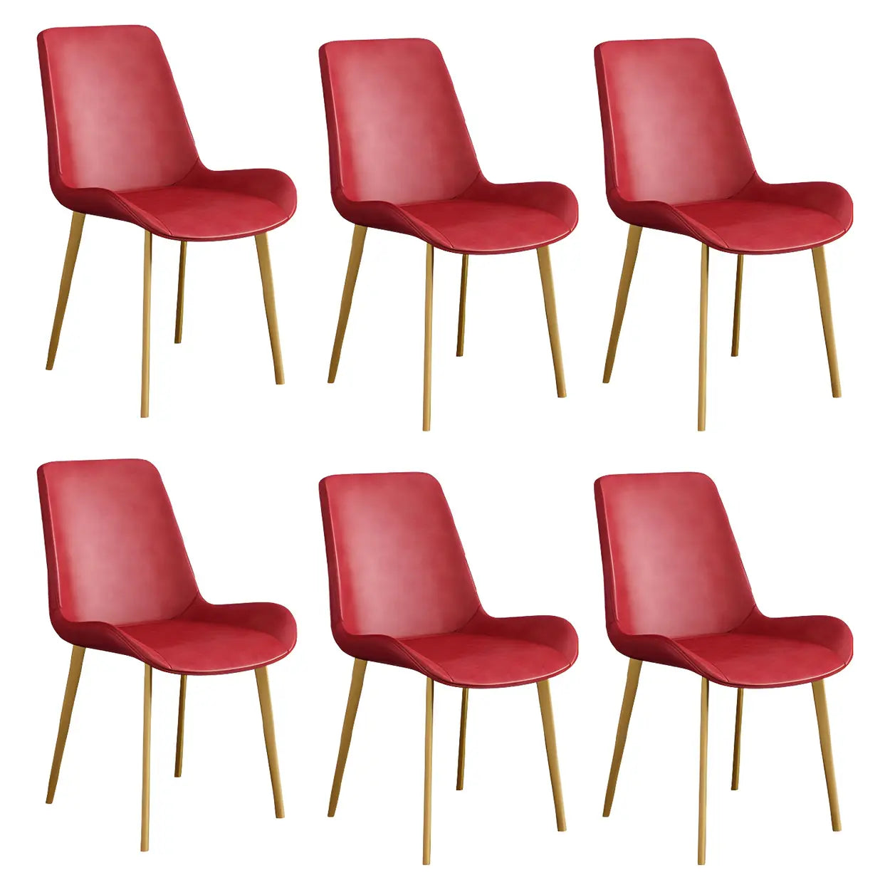 Low Back Leather Side Chair with Metal Legs — Dark Gray / 6 Piece Set / Black