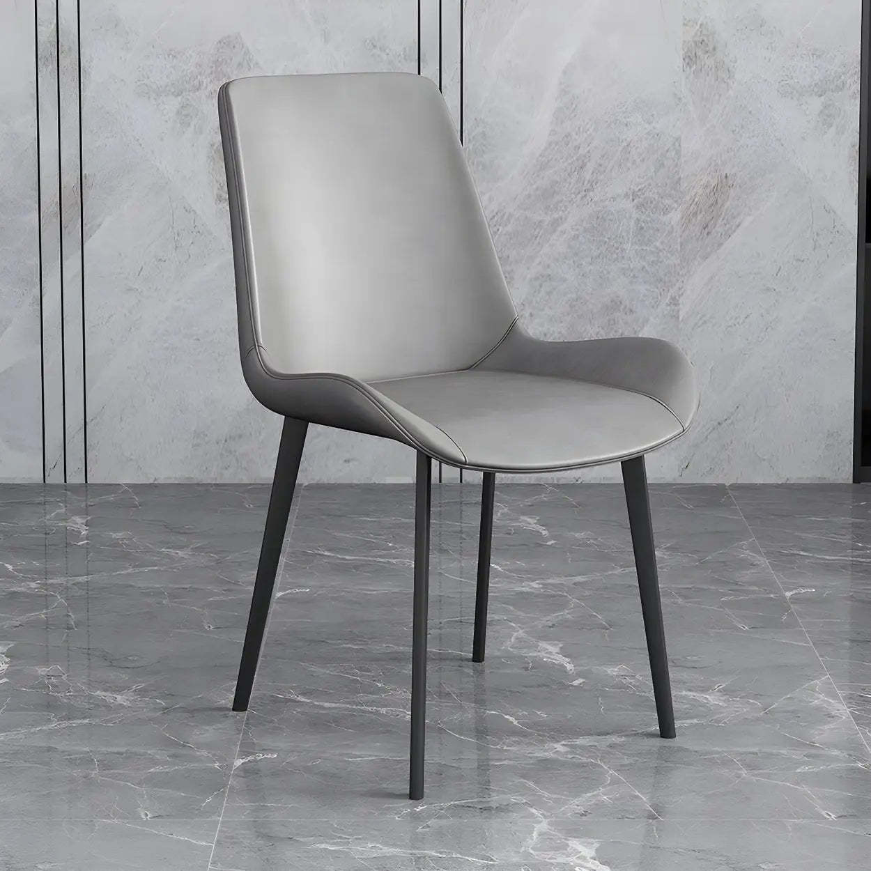 Low Back Leather Side Chair with Metal Legs — Apricot / 6 Piece Set / Black