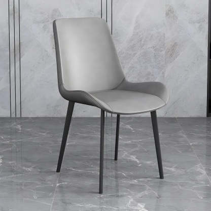 Low Back Leather Side Chair with Metal Legs — Apricot / 6 Piece Set / Black