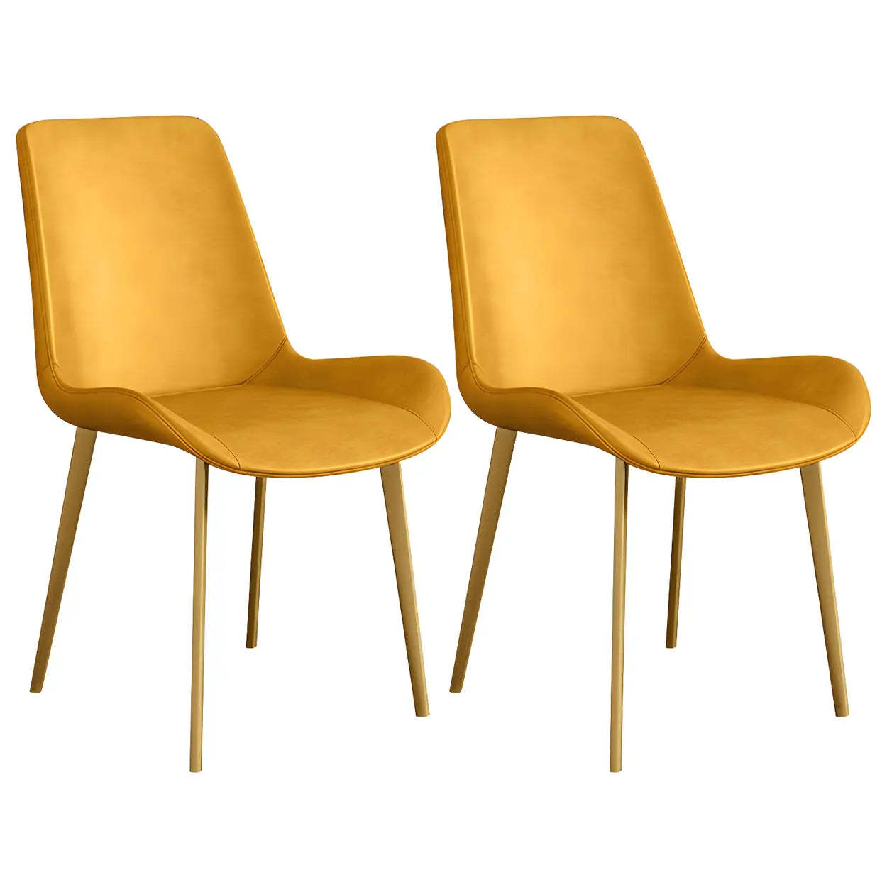 Low Back Leather Side Chair with Metal Legs — Dark Gray / 6 Piece Set / Brass/ Gold