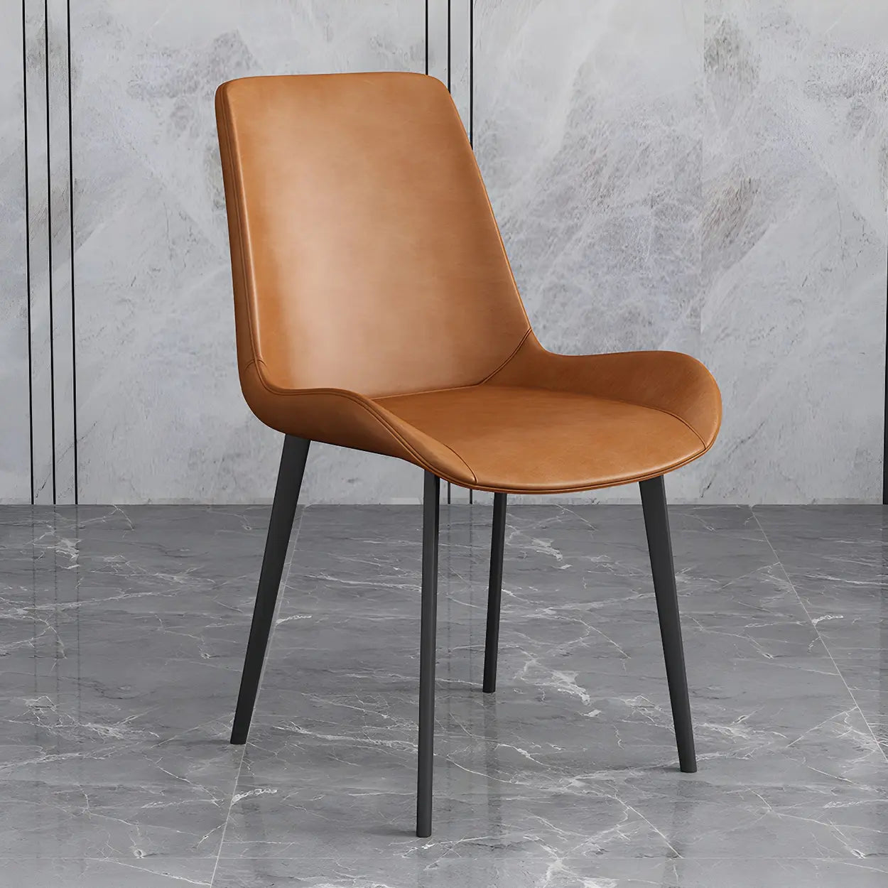 Low Back Leather Side Chair with Metal Legs — Red / 2 Piece Set / Black