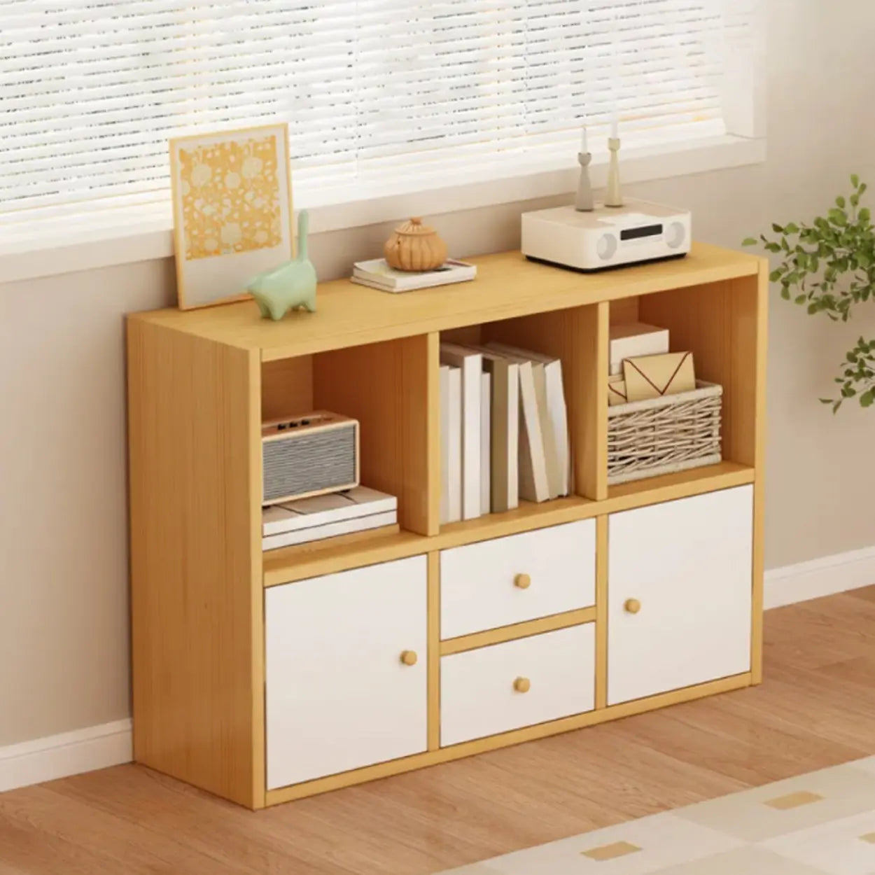 Simple Modular Wood Cube Short Bookcase
