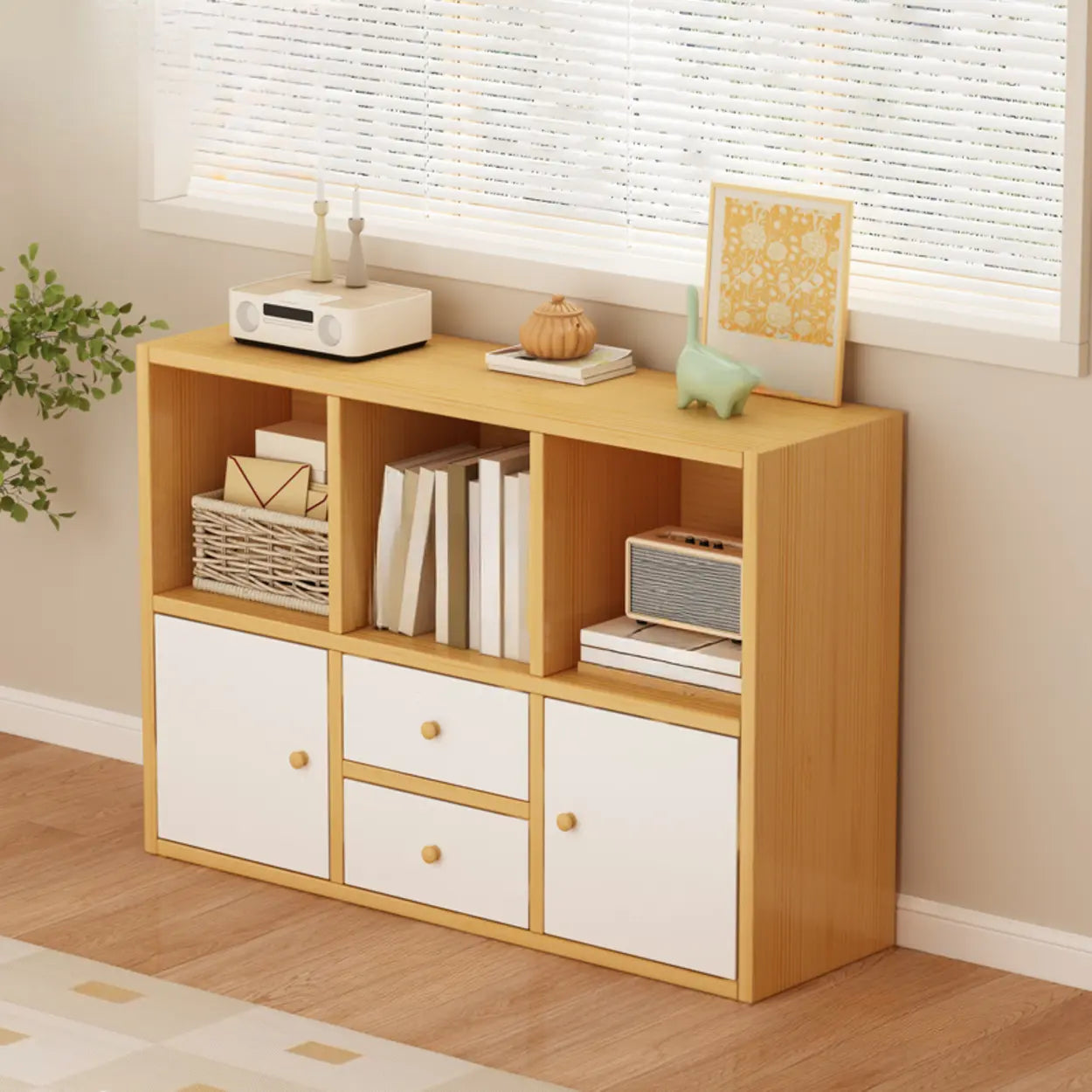 Simple Modular Wood Cube Short Bookcase — Dark Gray
