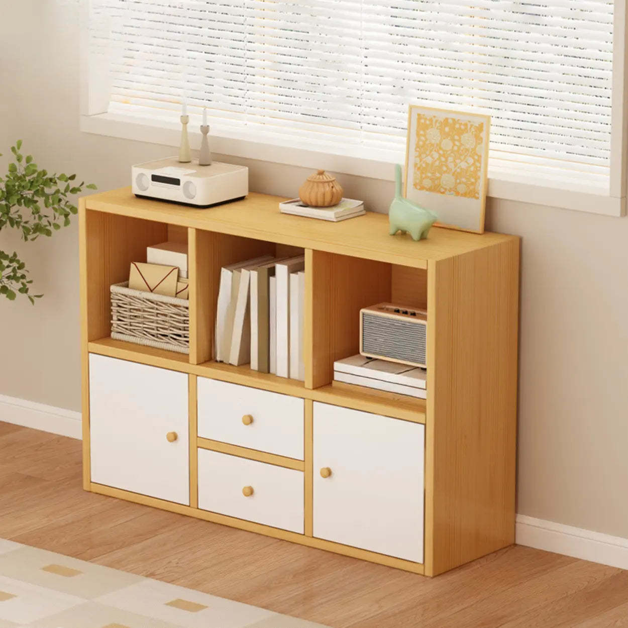 Simple Modular Wood Cube Short Bookcase — Dark Gray