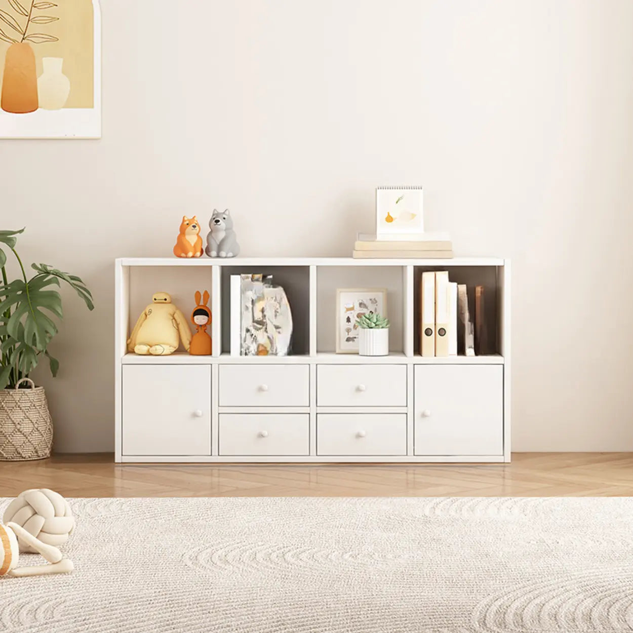 Simple Modular Wood Cube Short Bookcase — Dark Gray
