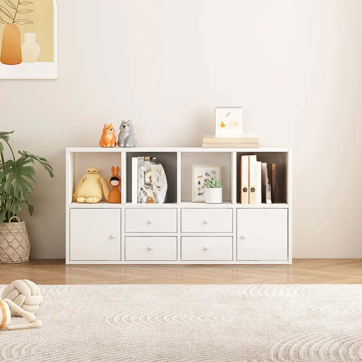 Simple Modular Wood Cube Short Bookcase — Dark Gray