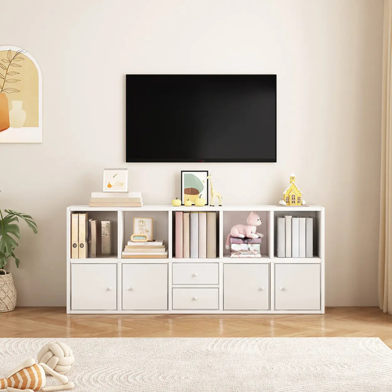 Simple Modular Wood Cube Short Bookcase — Natural