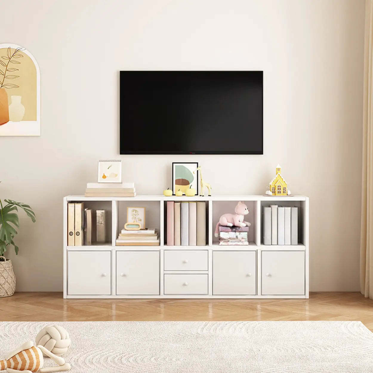 Simple Modular Wood Cube Short Bookcase — Natural