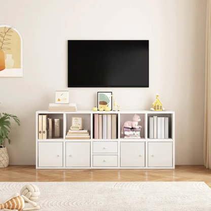 Simple Modular Wood Cube Short Bookcase — Natural