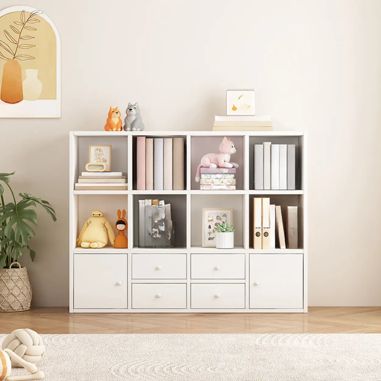 Simple Modular Wood Cube Short Bookcase — Natural