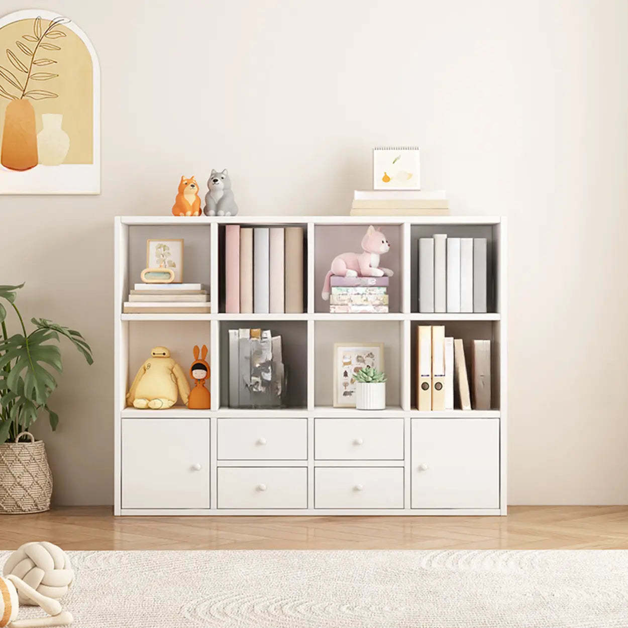 Simple Modular Wood Cube Short Bookcase — Natural