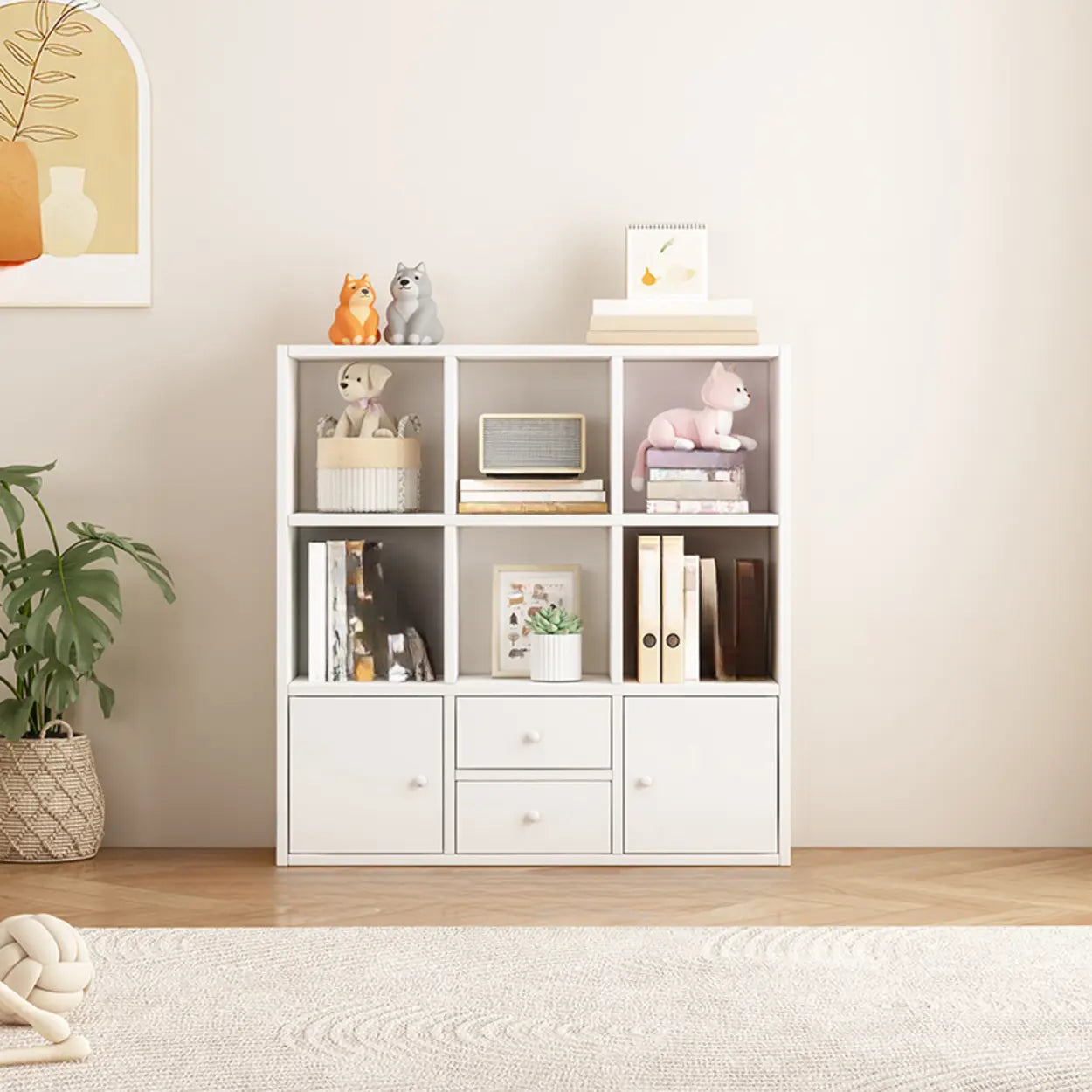 Simple Modular Wood Cube Short Bookcase — Natural