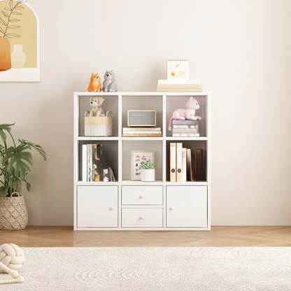Simple Modular Wood Cube Short Bookcase — Natural