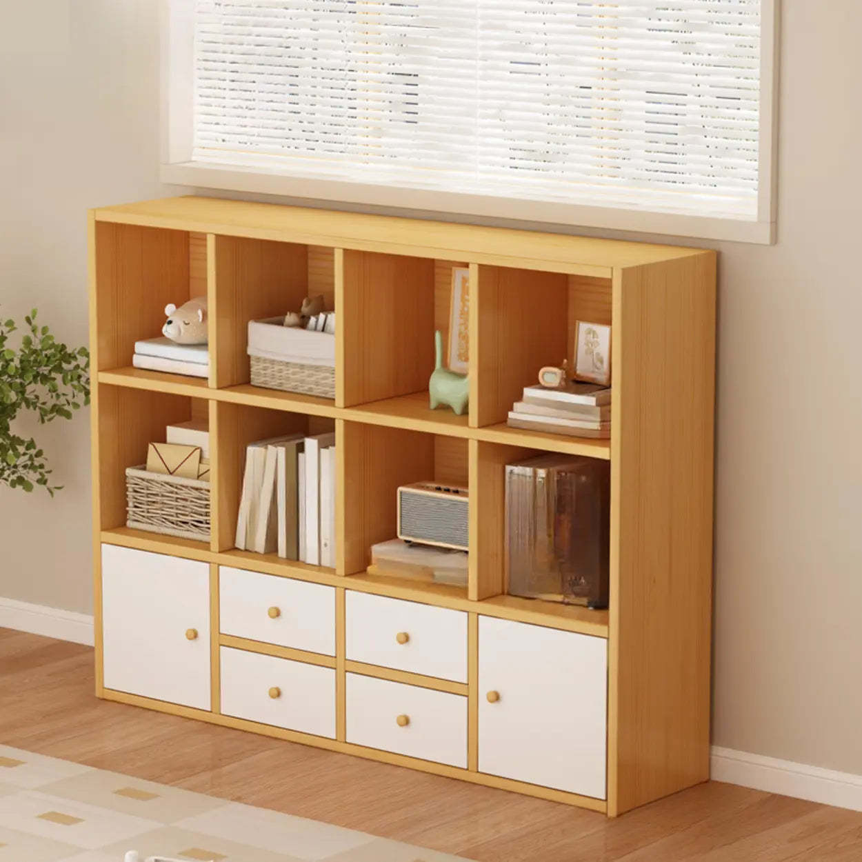 Simple Modular Wood Cube Short Bookcase