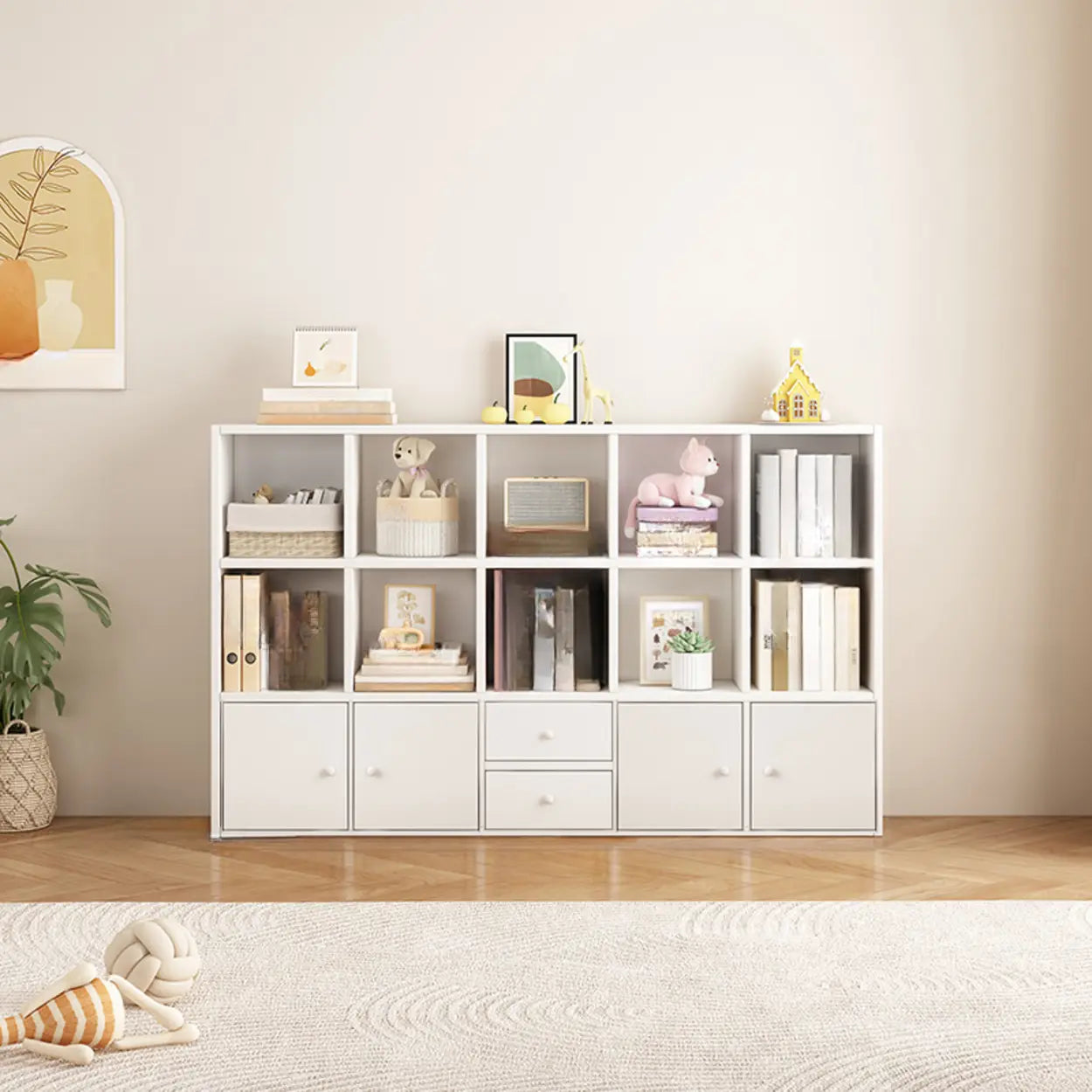 Simple Modular Wood Cube Short Bookcase