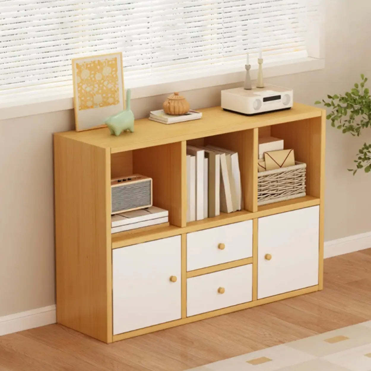 Simple Modular Wood Cube Short Bookcase — White