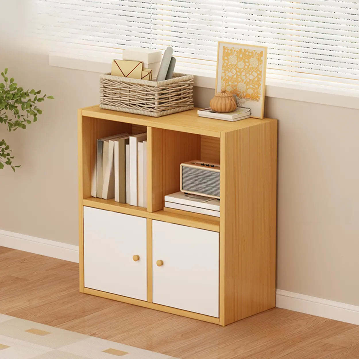Simple Modular Wood Cube Short Bookcase — White