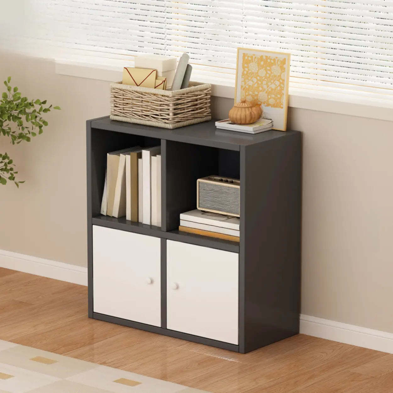 Simple Modular Wood Cube Short Bookcase — White