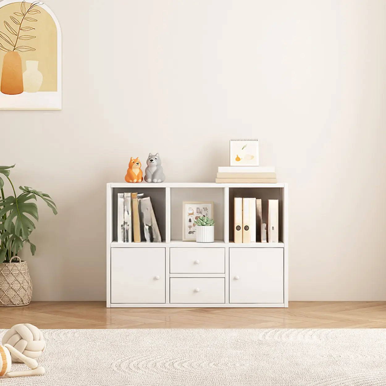 Simple Modular Wood Cube Short Bookcase — Dark Gray