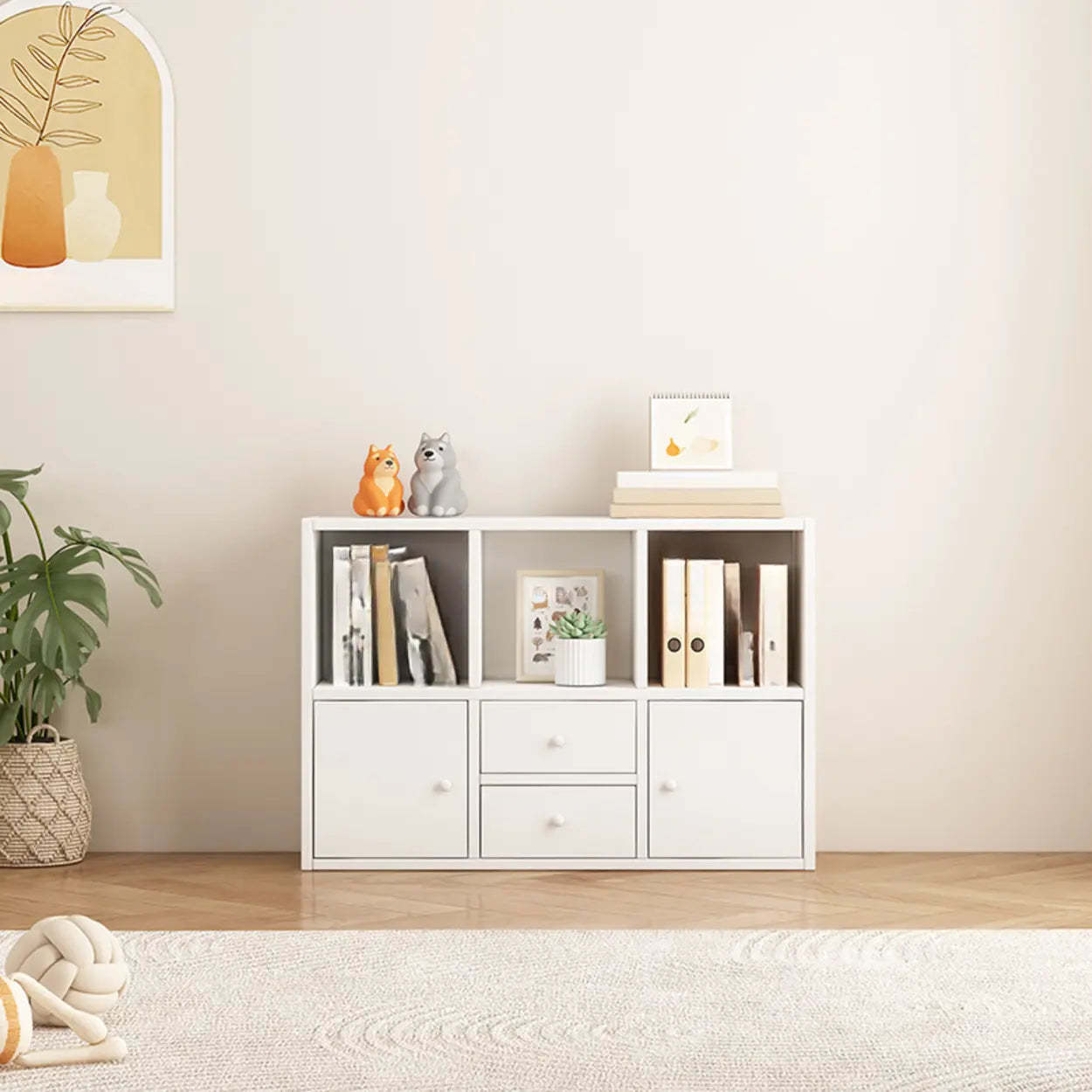 Simple Modular Wood Cube Short Bookcase — Dark Gray