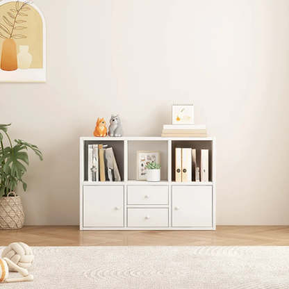 Simple Modular Wood Cube Short Bookcase — Dark Gray