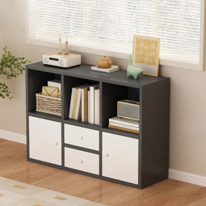 Simple Modular Wood Cube Short Bookcase — Dark Gray
