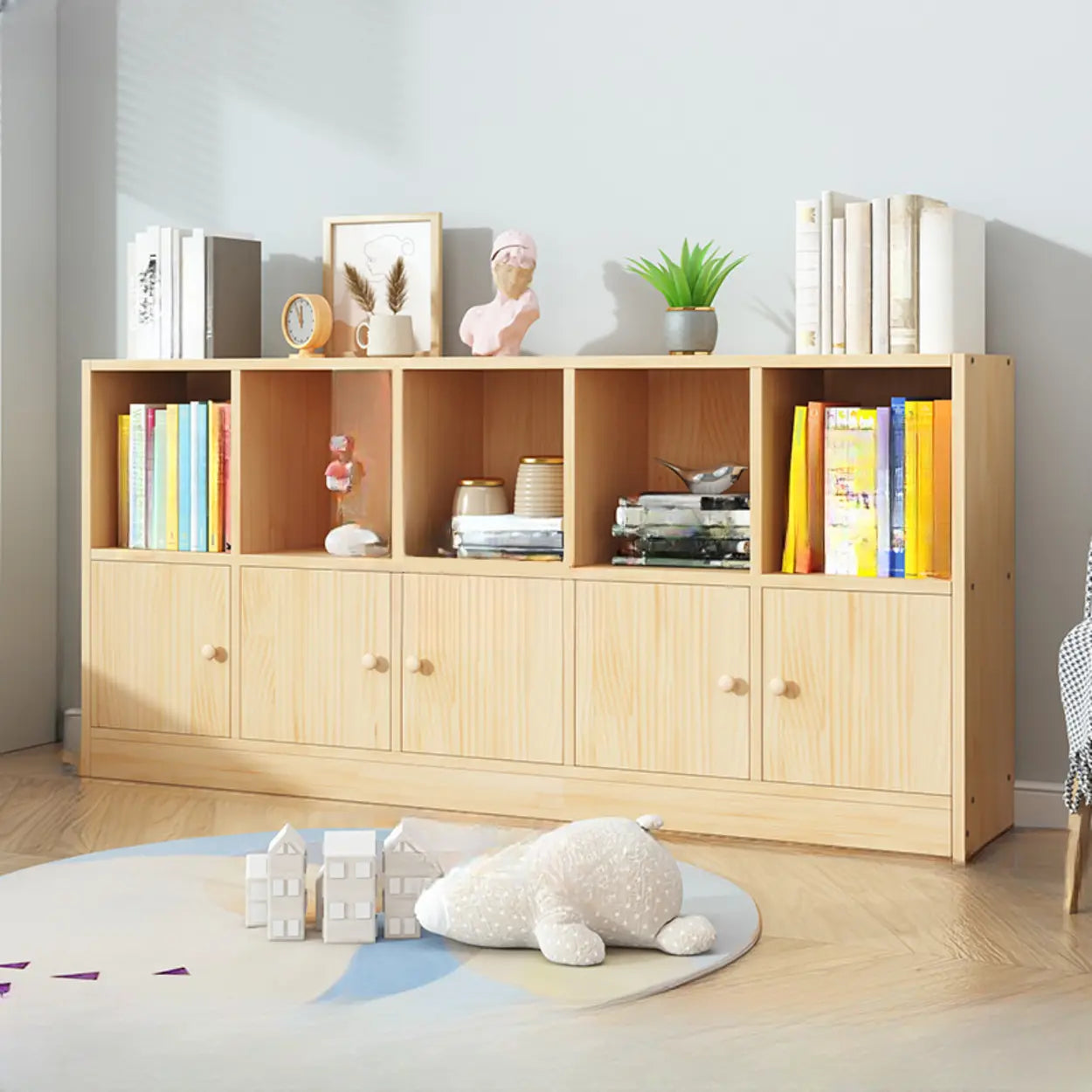 Simple Natural Pine Closed Bookcase — Cabinet Not Included