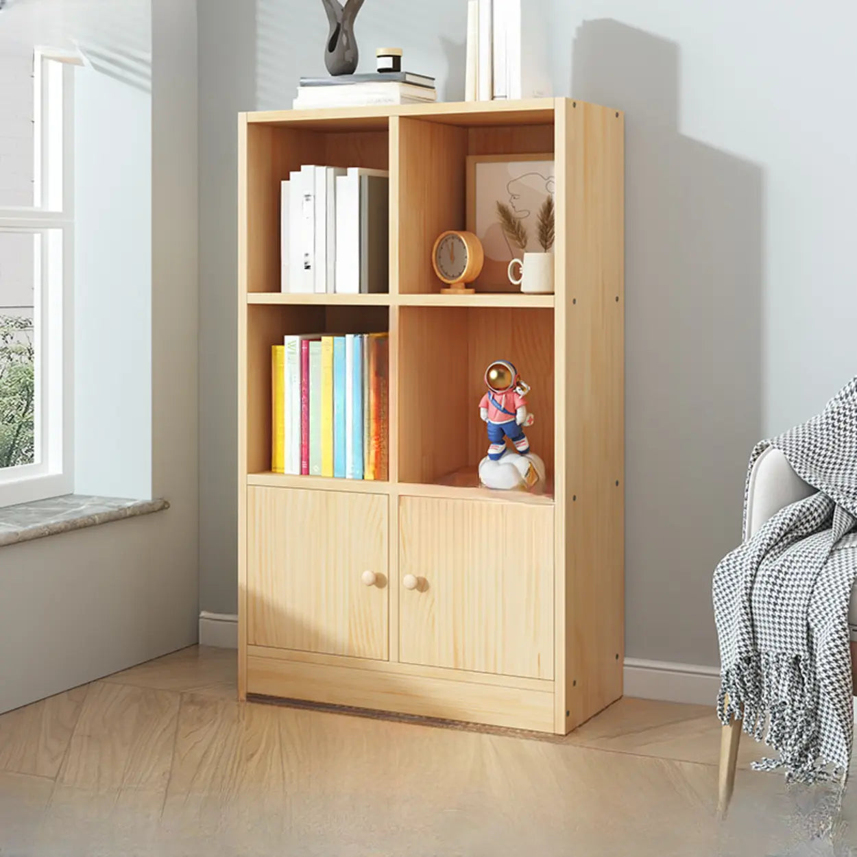 Simple Natural Pine Closed Bookcase — Cabinet Not Included