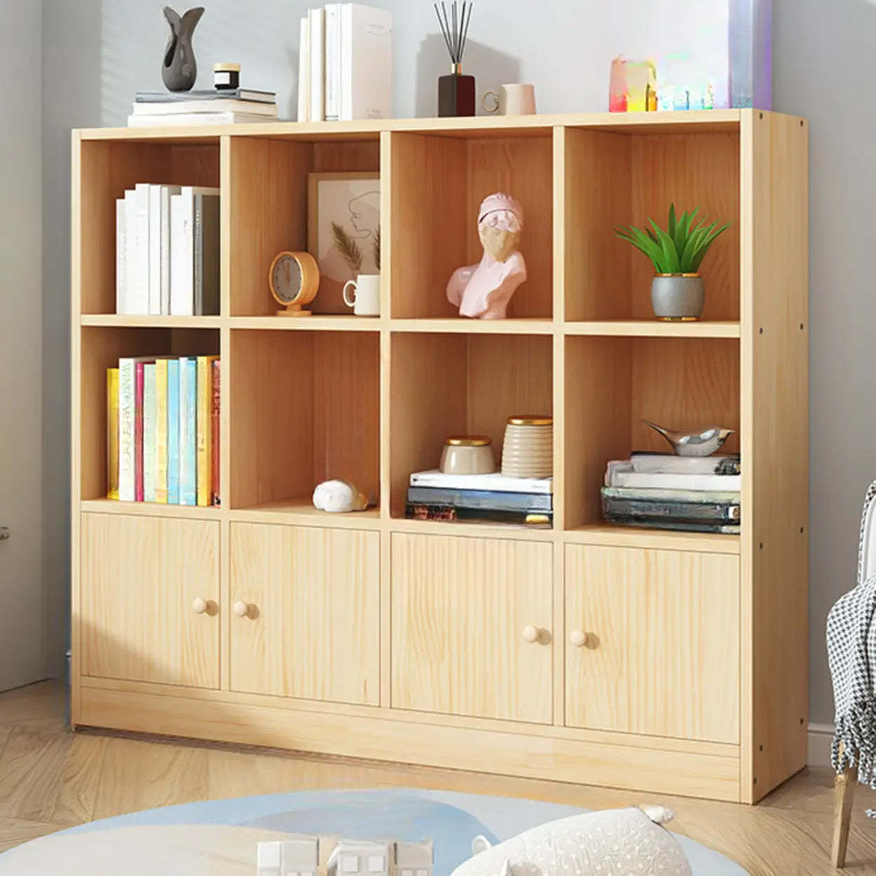 Simple Natural Pine Closed Bookcase